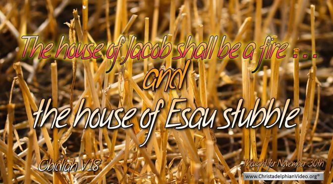 Daily Readings & Thought for November 30th. "THE HOUSE OF ESAU STUBBLE"