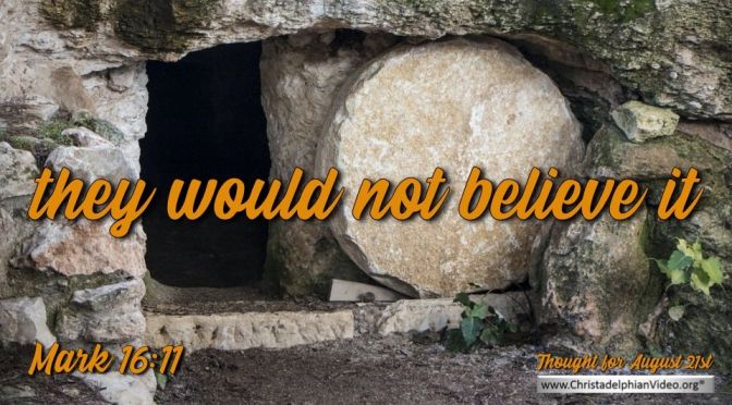Daily Readings & Thought for August 21st. "THEY WOULD NOT BELIEVE IT"