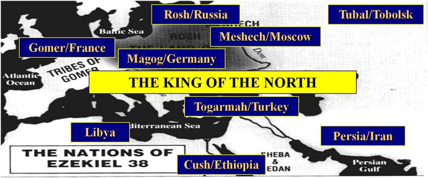 Map of the Nations named in Ezekiel 38 with the King of the North