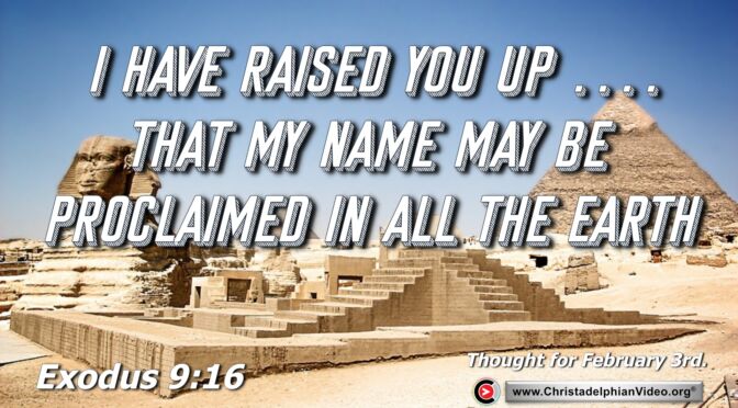Daily Readings and Thought for February 3rd. “....I HAVE RAISED YOU UP"