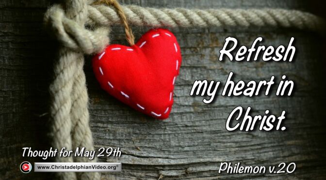 Daily Readings & Thought for May 29th. "REFRESH MY HEART IN CHRIST"